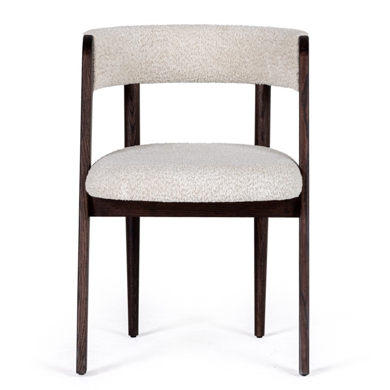 Pemberly Row Modern Fabric Dining Chair Set of 2 in Cream & Walnut Oak