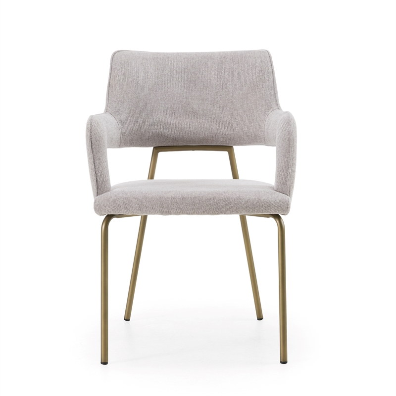 Pemberly Row Modern Fabric Dining Arm Chair with Brass Legs in Heather Grey