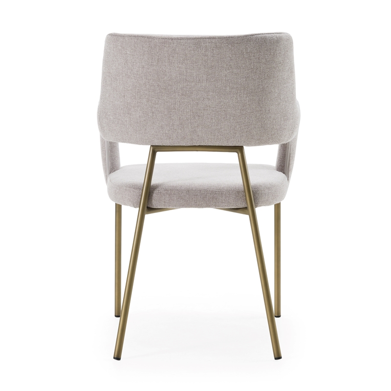 Pemberly Row Modern Fabric Dining Arm Chair with Brass Legs in Heather Grey