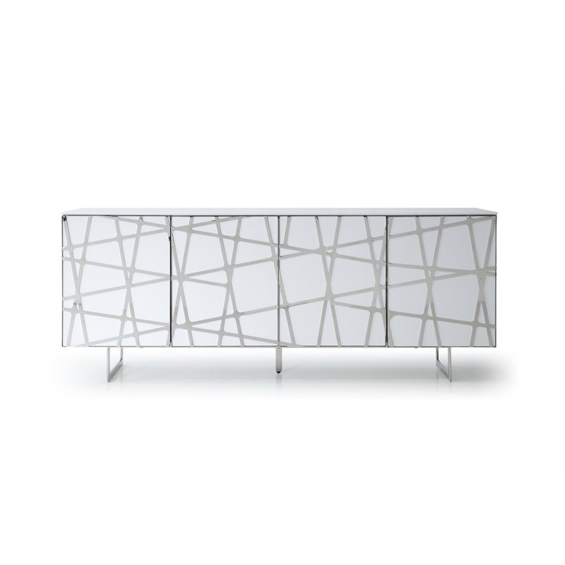 Pemberly Row 4-Door Modern Stainless Steel & MDF Wood Buffet in White