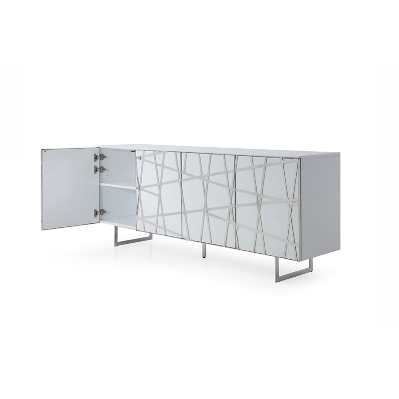 Pemberly Row 4-Door Modern Stainless Steel & MDF Wood Buffet in White