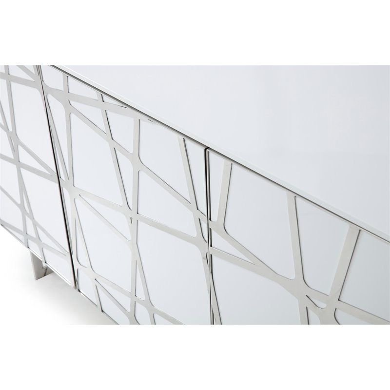 Pemberly Row 4-Door Modern Stainless Steel & MDF Wood Buffet in White