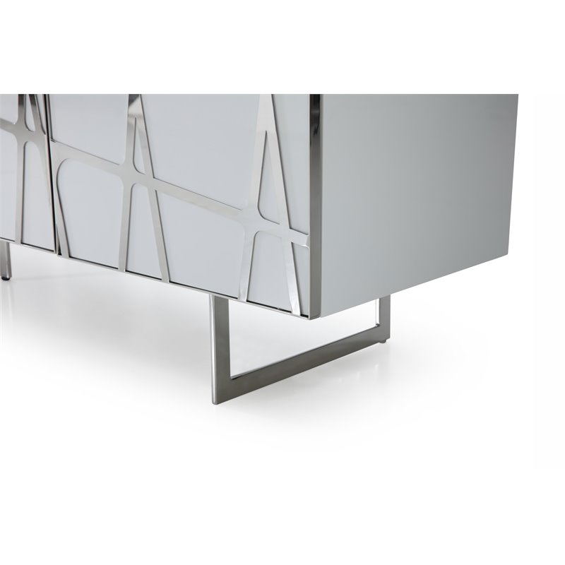 Pemberly Row 4-Door Modern Stainless Steel & MDF Wood Buffet in White