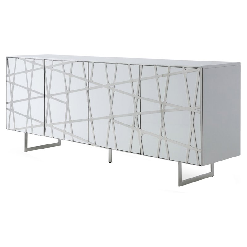 Pemberly Row 4-Door Modern Stainless Steel & MDF Wood Buffet in White