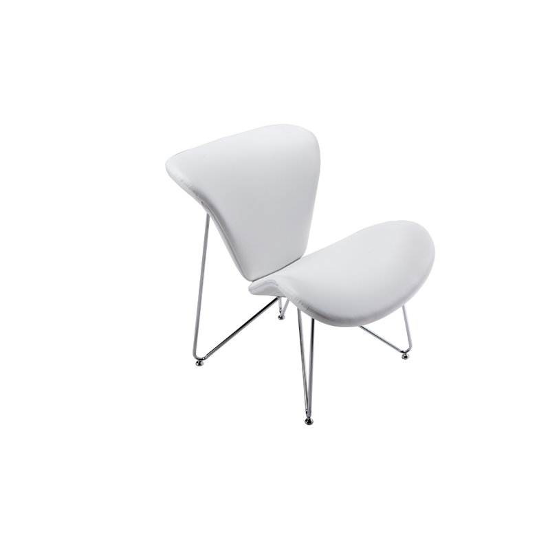 Pemberly Row Mid-Century Chrome & Faux Leather Accent Chair in White