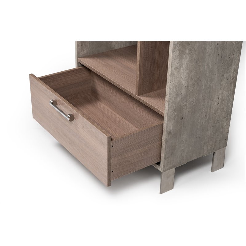 Pemberly Row Modern Faux Concrete & Wood Veneer Bookcase in Gray/Brown Oak