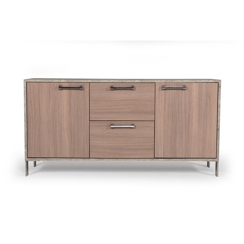 Pemberly Row Steel & Faux Concrete Office File Cabinet in Oak Brown