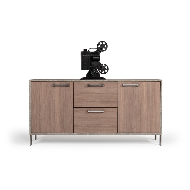 Pemberly Row Steel & Faux Concrete Office File Cabinet in Oak Brown