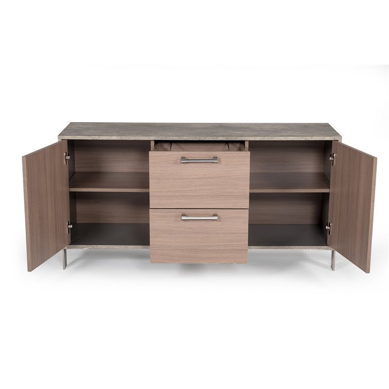Pemberly Row Steel & Faux Concrete Office File Cabinet in Oak Brown
