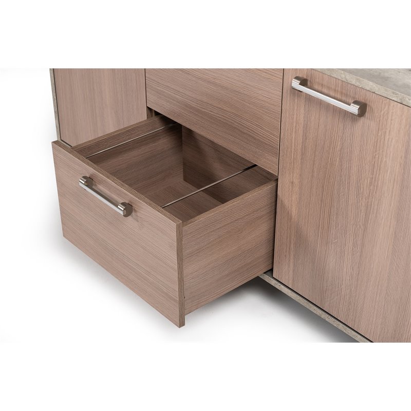 Pemberly Row Steel & Faux Concrete Office File Cabinet in Oak Brown