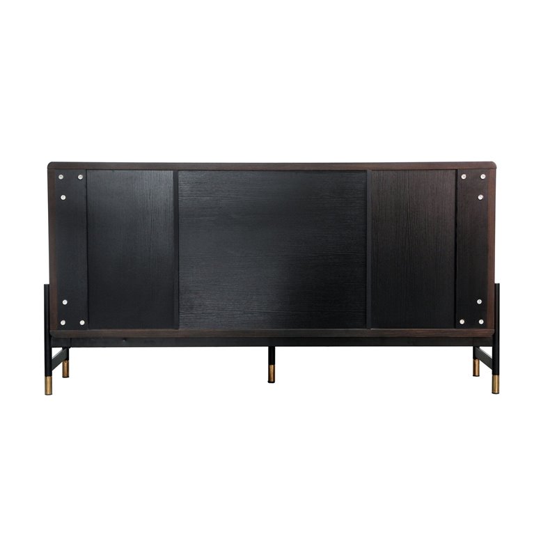 Pemberly Row Contemporary Velvet & Wood Veneer Buffet in Charcoal & Gold