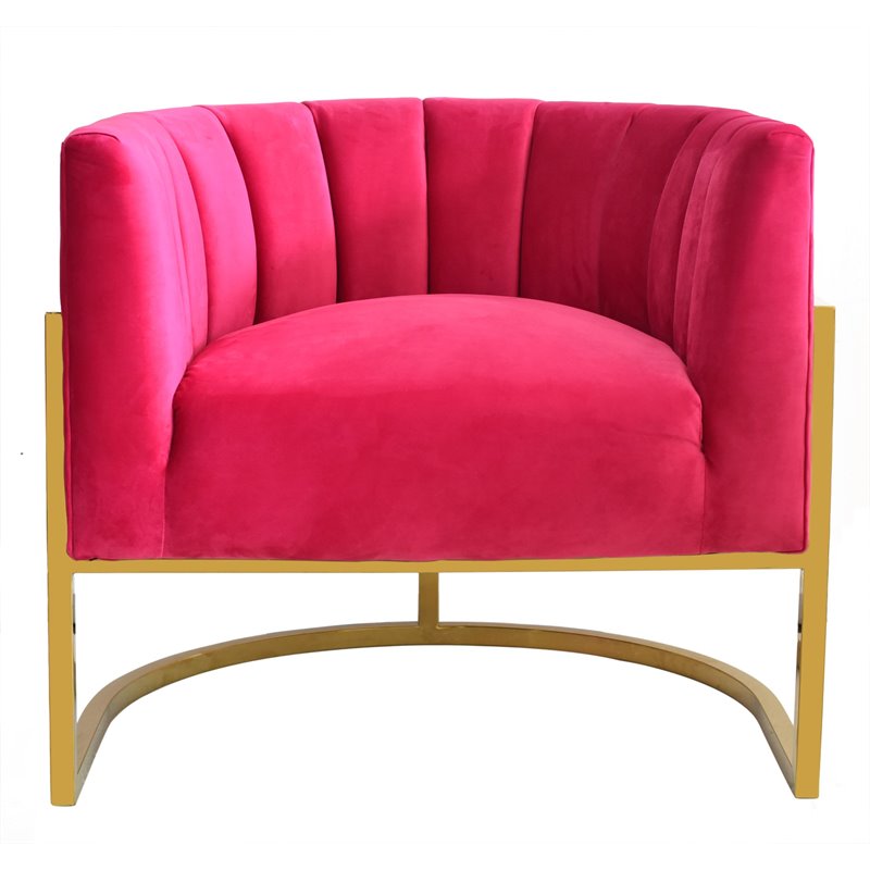 Pemberly Row Velvet & Stainless Steel Upholstered Accent Chair in Pink/Gold