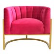 Pemberly Row Velvet & Stainless Steel Upholstered Accent Chair in Pink/Gold