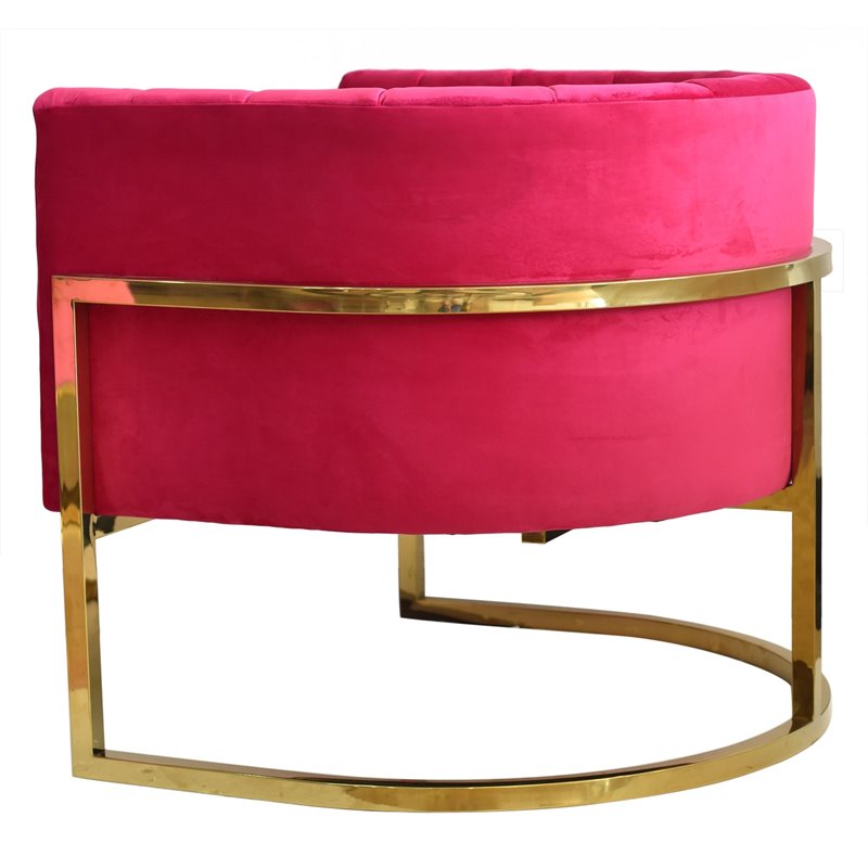 Pemberly Row Velvet & Stainless Steel Upholstered Accent Chair in Pink/Gold