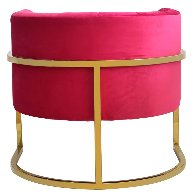 Pemberly Row Velvet & Stainless Steel Upholstered Accent Chair in Pink/Gold
