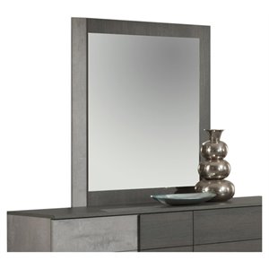 Pemberly Row 41x39&quot Modern Wood & Faux Concrete Mirror in Matte Gray