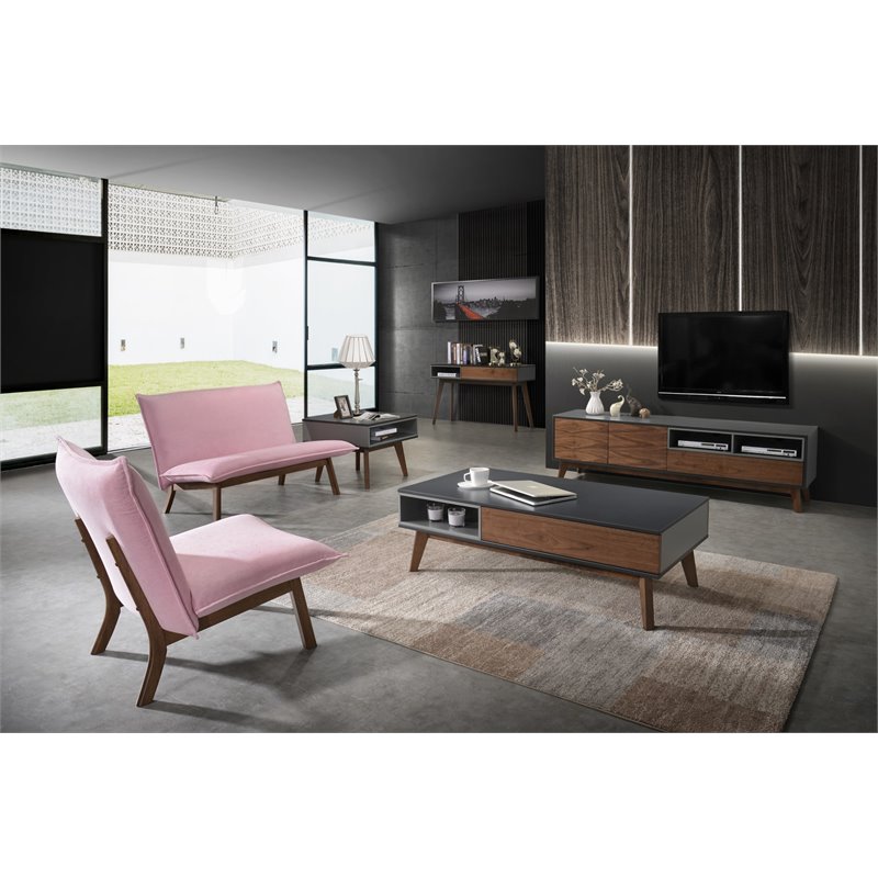 Pemberly Row Modern Solid Wood & Fabric Accent Chair in Pastel Pink