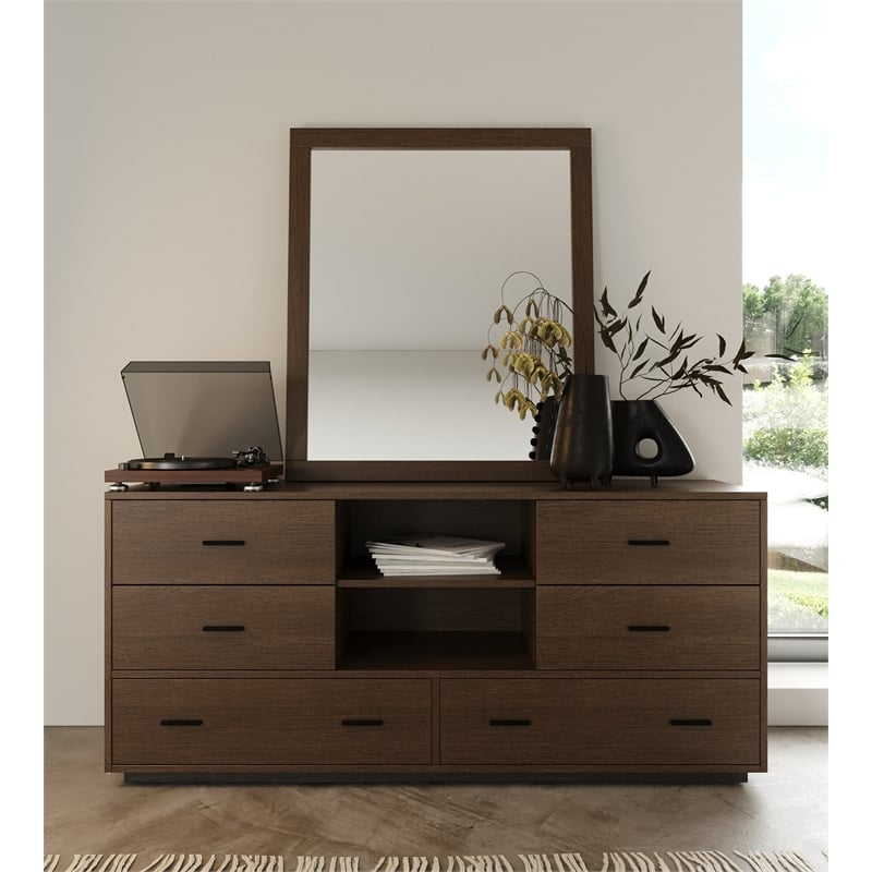 Pemberly Row 6-Drawer Wood Bedroom Dresser in Dark Walnut & Matte Black