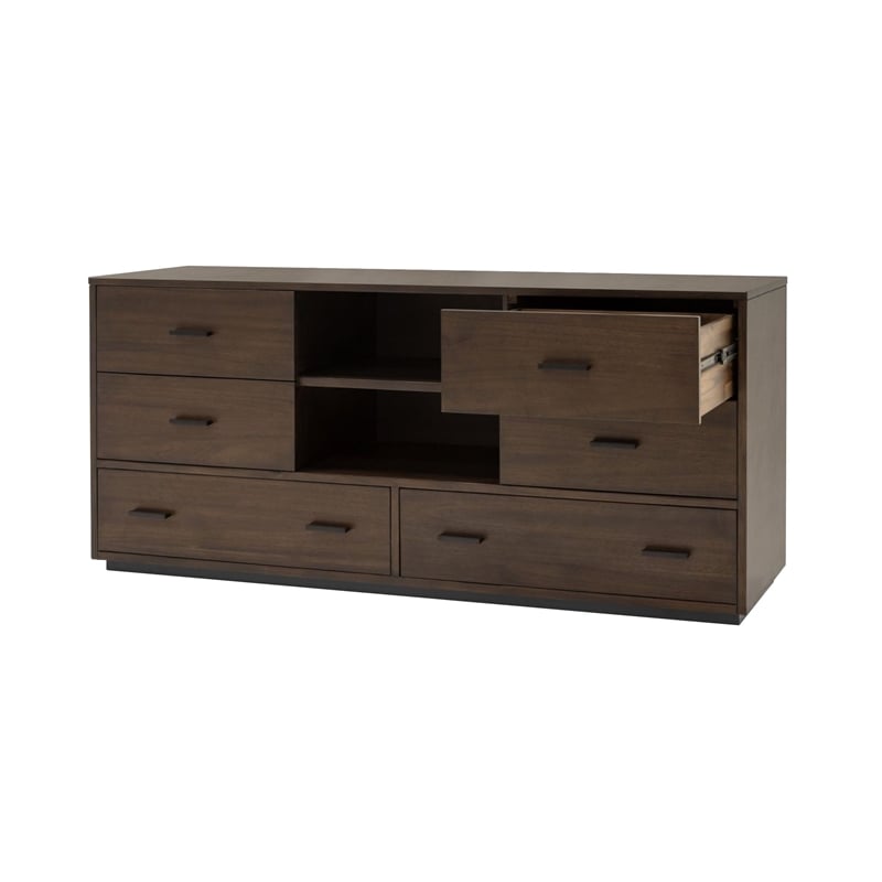 Pemberly Row 6-Drawer Wood Bedroom Dresser in Dark Walnut & Matte Black