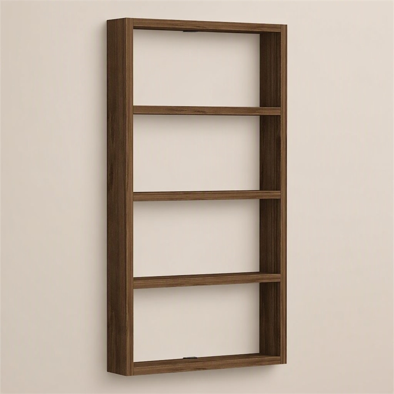 Pemberly Row Walnut Wall Shelf with Multiple Storage Levels