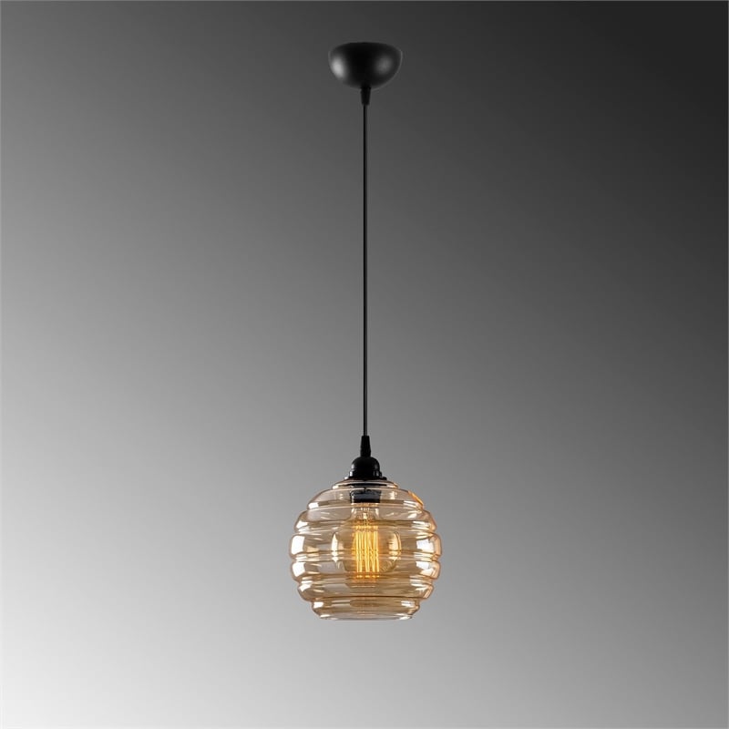 Pemberly Row Gold and Black Chandelier in Metal with Glass Cap