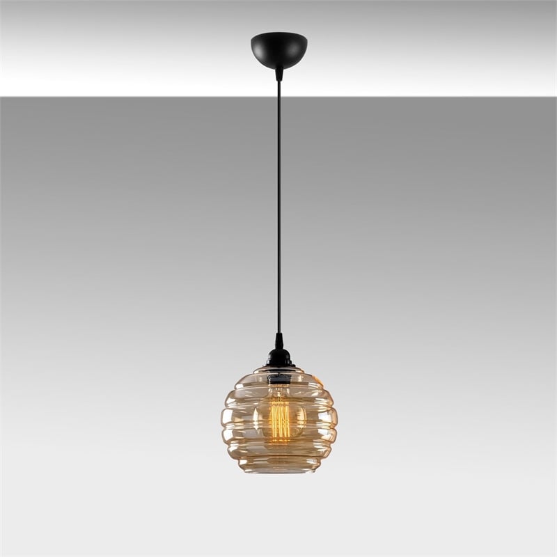 Pemberly Row Gold and Black Chandelier in Metal with Glass Cap