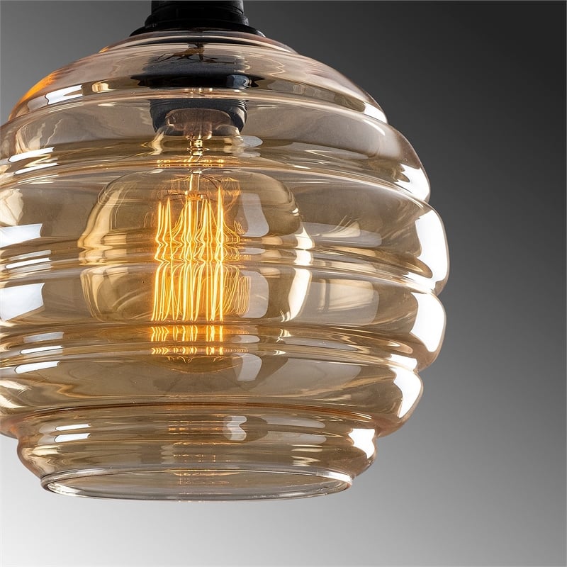 Pemberly Row Gold and Black Chandelier in Metal with Glass Cap