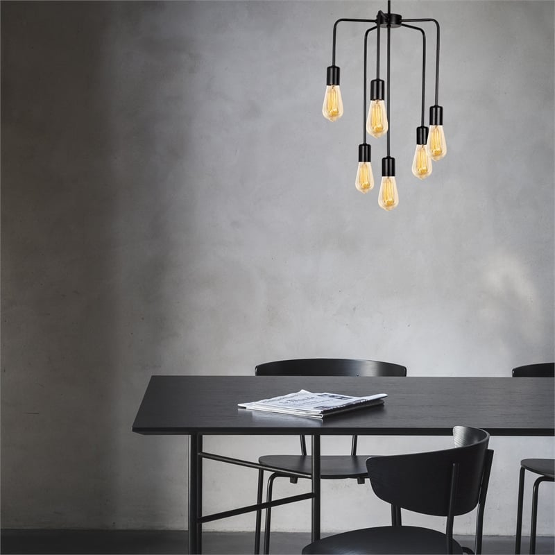 Pemberly Row Industrial 6-Light Black Chandelier with Iron Body