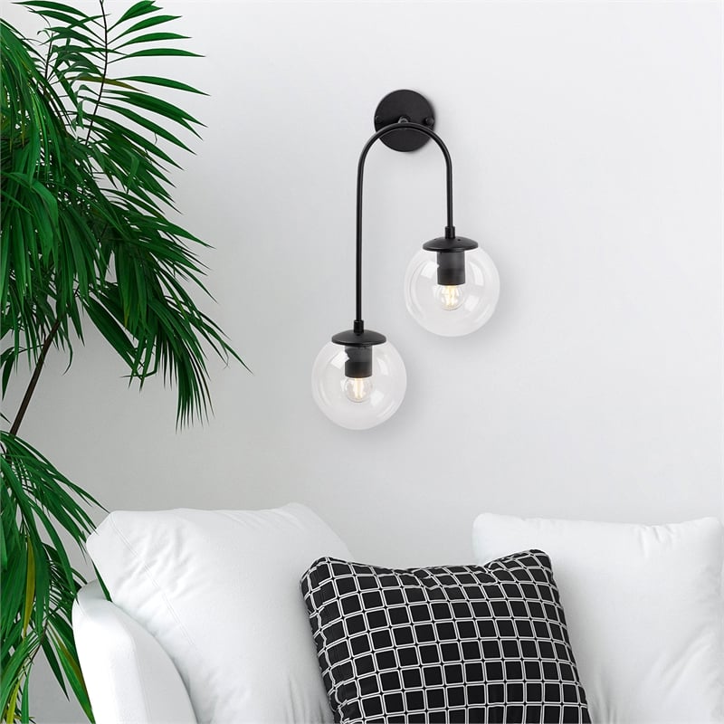Pemberly Row Wall Lamp in Black with Metal Body & Glass Accents
