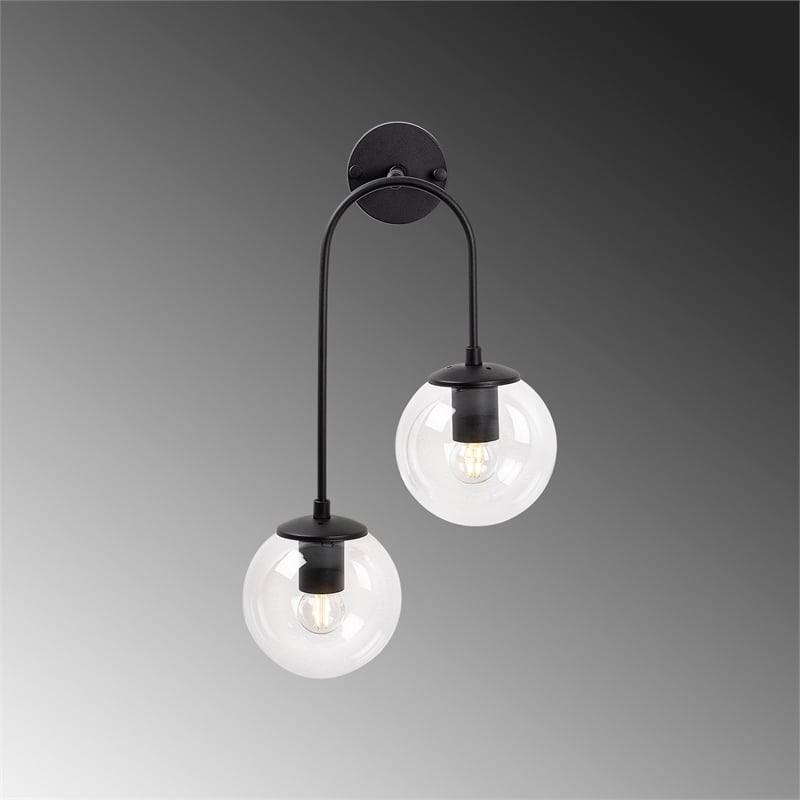 Pemberly Row Wall Lamp in Black with Metal Body & Glass Accents