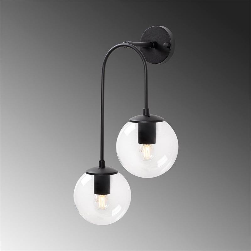 Pemberly Row Wall Lamp in Black with Metal Body & Glass Accents