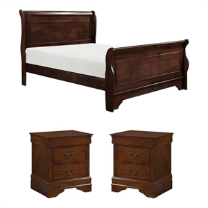 Pemberly Row 3Pc Set of California King Sleigh Bed & Nightstands in Brown Cherry