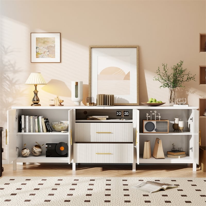 Pemberly Row Modern Fluted TV Stand for TVs up to 100 in White