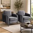 Pemberly Row Set of 2 Gray Velvet Accent Chairs with Chrome Metal Trim