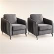Pemberly Row Set of 2 Gray Velvet Accent Chairs with Chrome Metal Trim