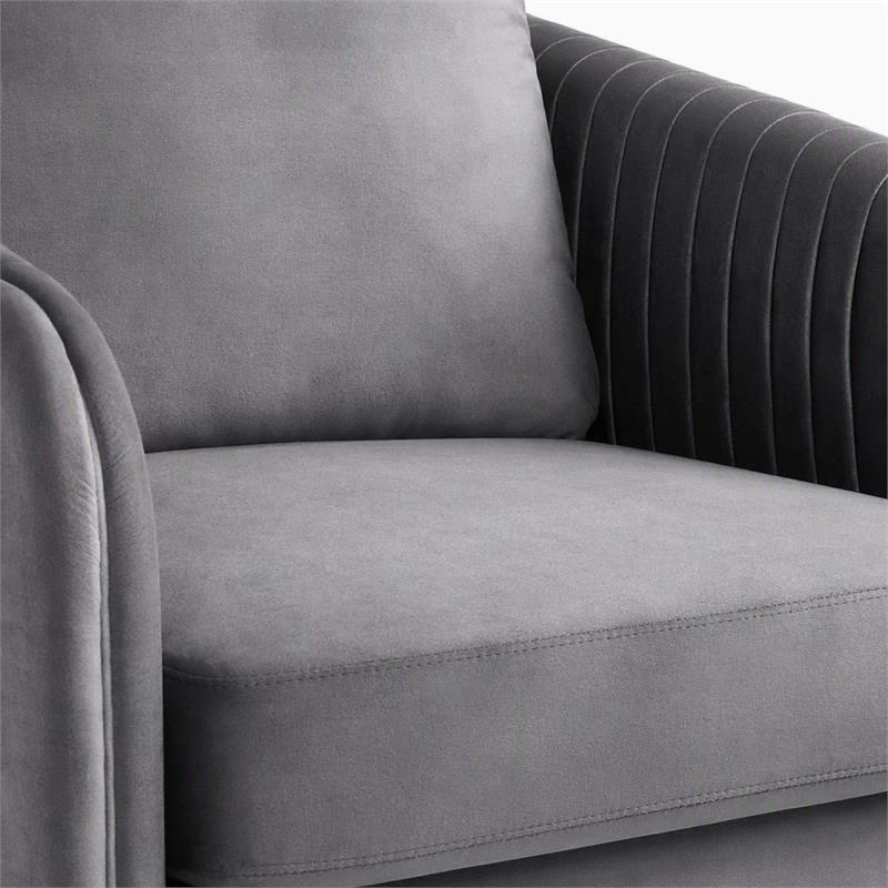 Pemberly Row Set of 2 Gray Velvet Accent Chairs with Chrome Metal Trim
