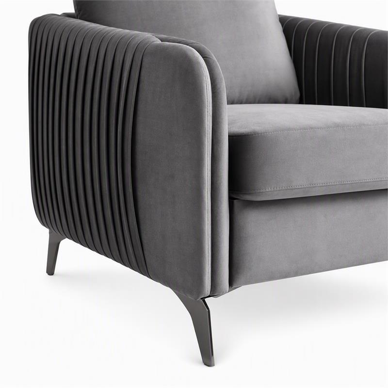 Pemberly Row Set of 2 Gray Velvet Accent Chairs with Chrome Metal Trim