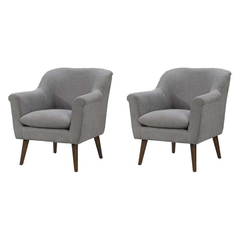 Pemberly Row Gray Oversized Armchairs with Wooden Walnut Legs - Set of 2