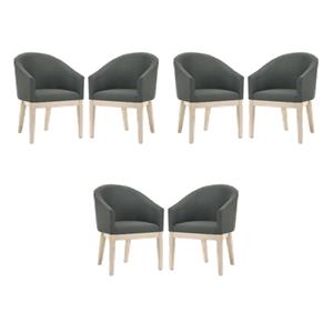 Pemberly Row Set of 6 Gray Fabric Barrel Chairs with Solid Wood Legs