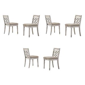 Pemberly Row Set of 6 Off White Fabric Chairs with Cushioned Seats