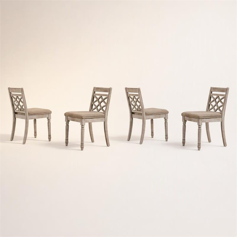 Pemberly Row Set of 4 Contemporary Off White Fabric Chairs with Cushion
