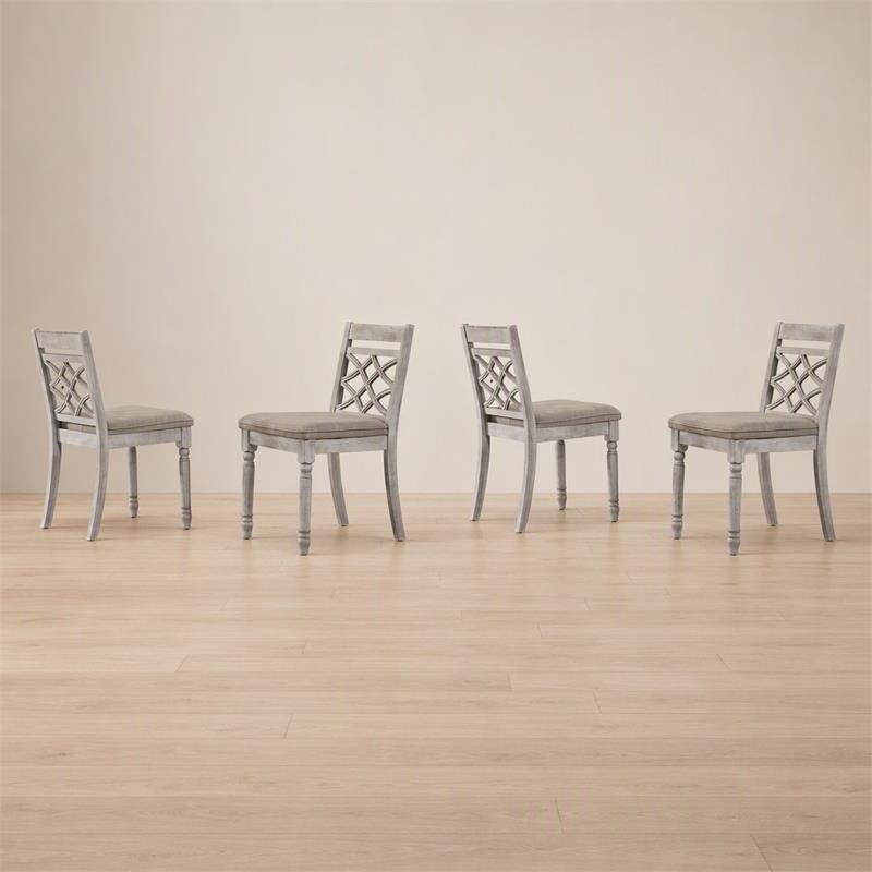 Pemberly Row Set of 4 Contemporary Off White Fabric Chairs with Cushion