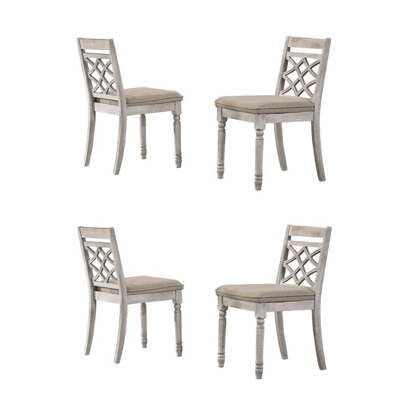 Pemberly Row Set of 4 Contemporary Off White Fabric Chairs with Cushion