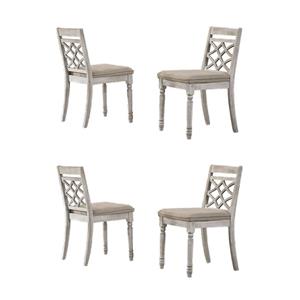 Pemberly Row Set of 4 Contemporary Off White Fabric Chairs with Cushion