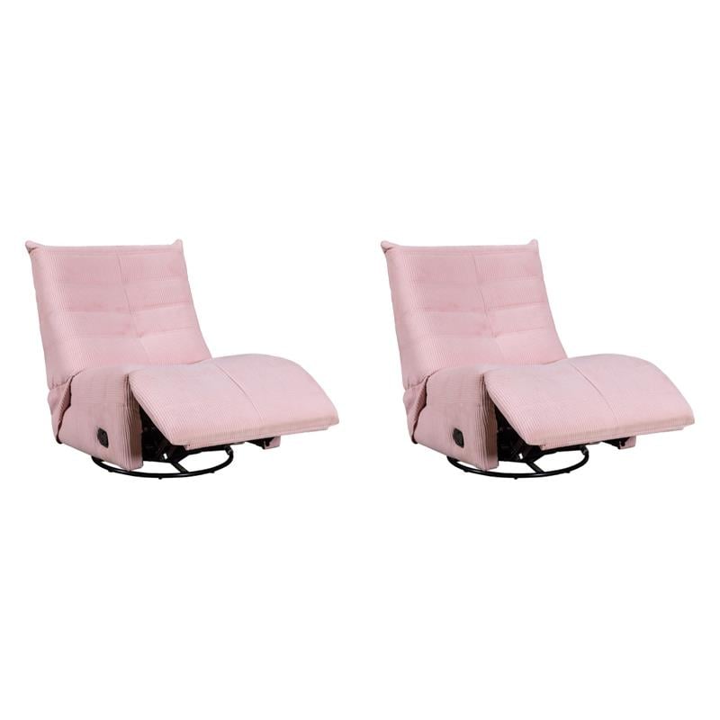Pemberly Row Swivel Glider Recliners - Set of 2 in Pink Corduroy Fabric