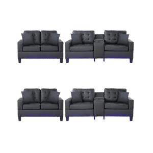 Pemberly Row 4-Piece Living Room Set with Sofa and Loveseat in Black PVC