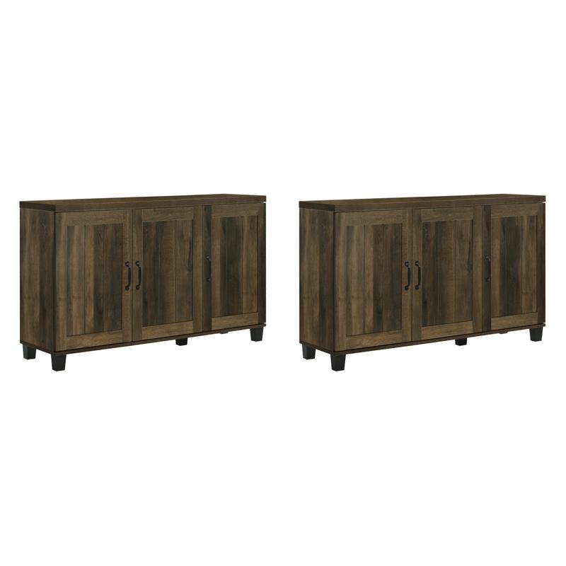 Pemberly Row 2-Piece 3-Door Shoe Cabinet Set in Dark Dusty Oak