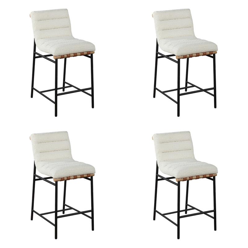Pemberly Row Set of 4 White Boucle Fabric Counter Height Chairs