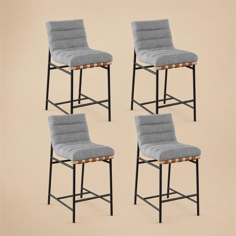 Pemberly Row Set of 4 Gray Boucle Fabric Counter Height Chairs