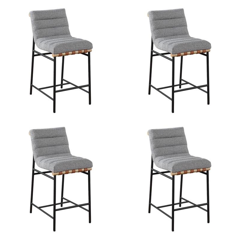Pemberly Row Set of 4 Gray Boucle Fabric Counter Height Chairs